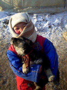 Mongolian Child with Dog