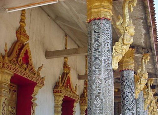 Temple Columns with guilded statues