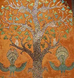 Tree of Life Mosaic on outside wall of Wat Xieng Thong