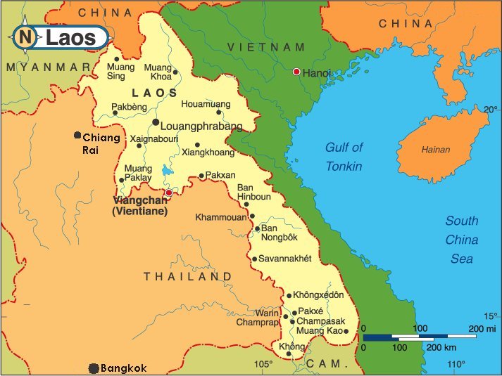 Asia Map Centered on Laos